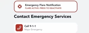 A screnshot of the Emergency Flare Alerts from the Tocaro Blue App